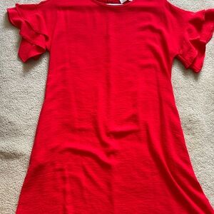 Red Ruffle Sleeve Shift Dress